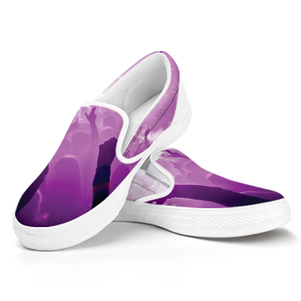 EDM Party In Nightclub Print White Slip On Shoes