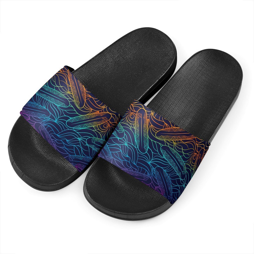 EDM Surfing Wave Pattern Print Black Slide Sandals