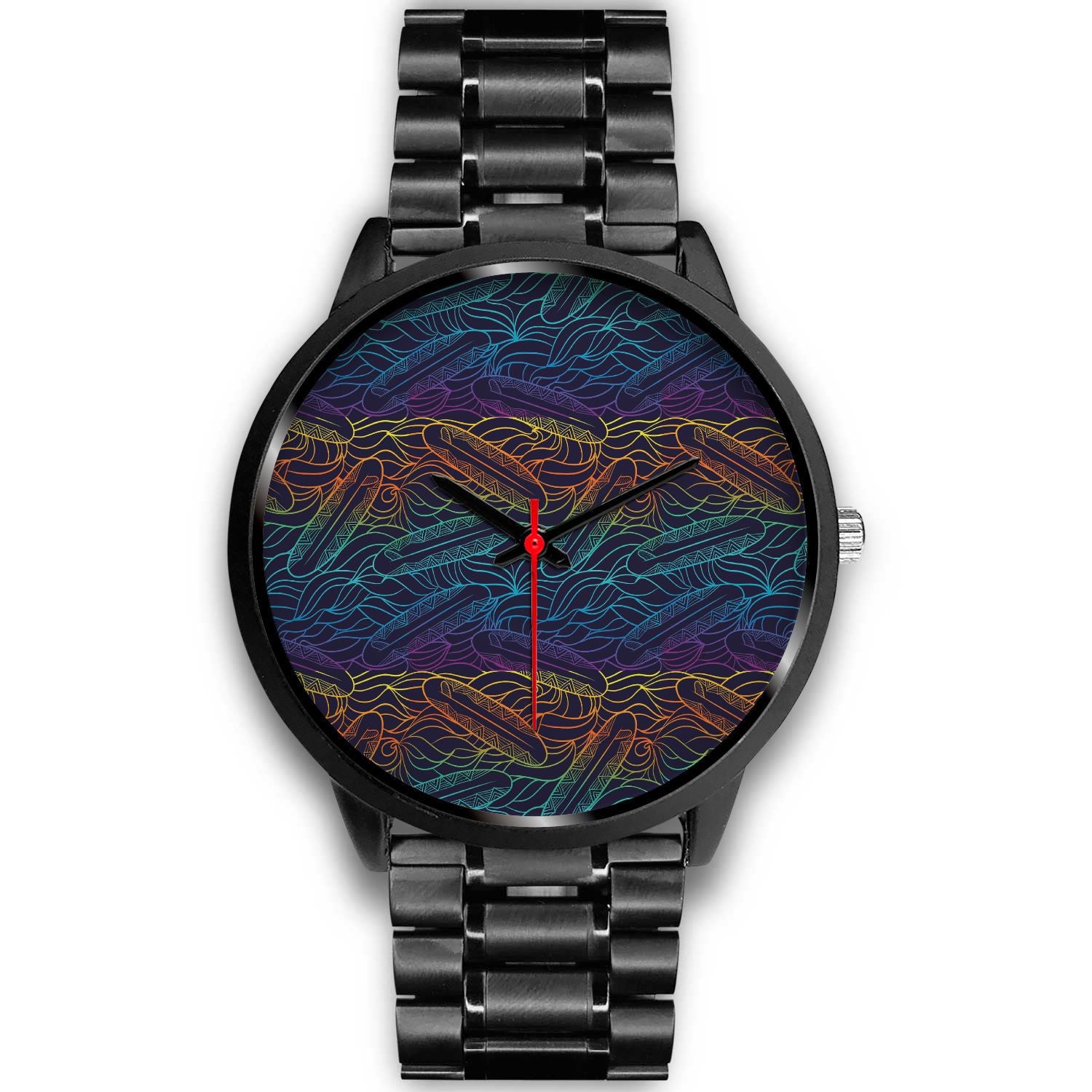 EDM Surfing Wave Pattern Print Black Watch