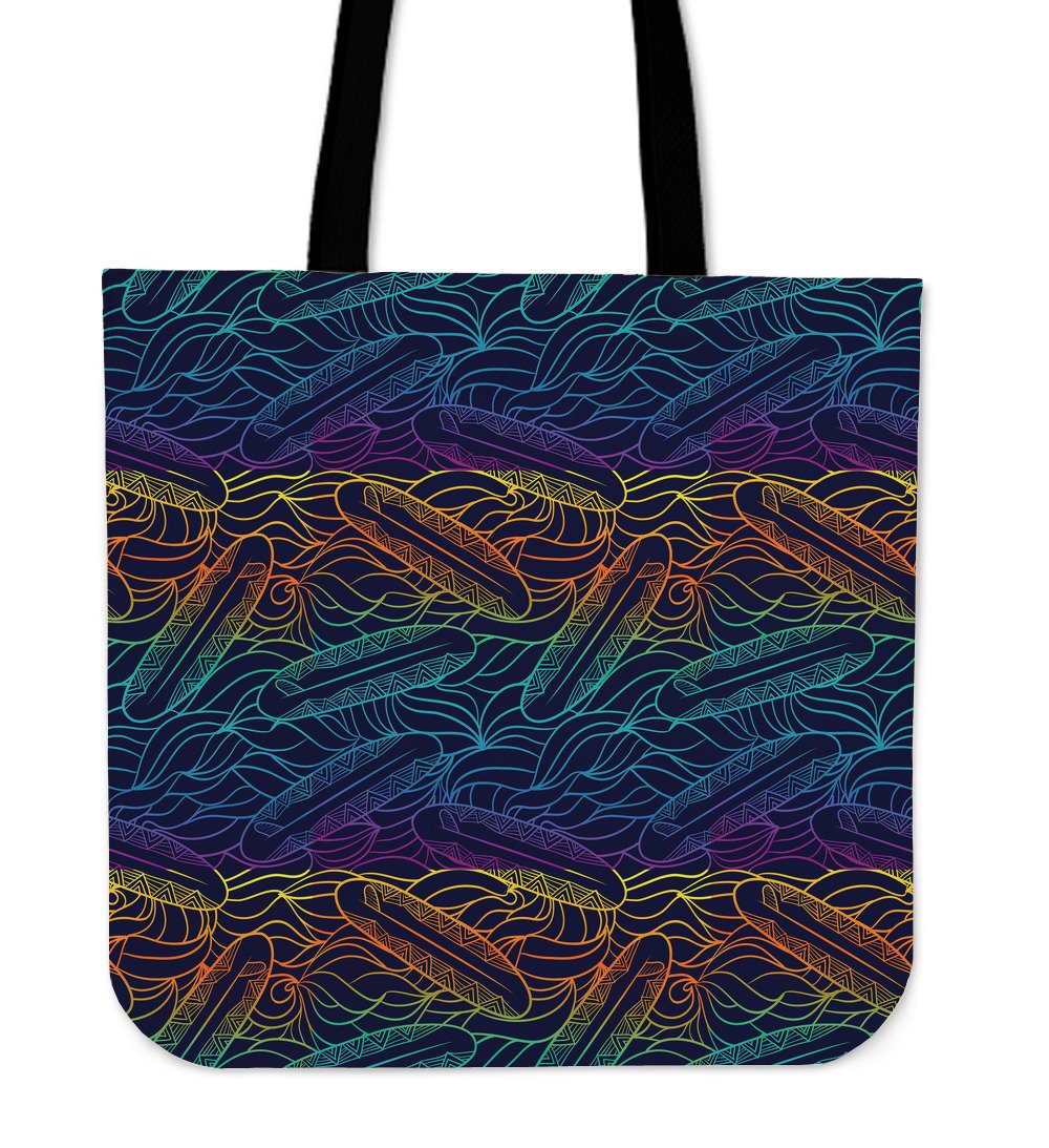 EDM Surfing Wave Pattern Print Canvas Tote Bag