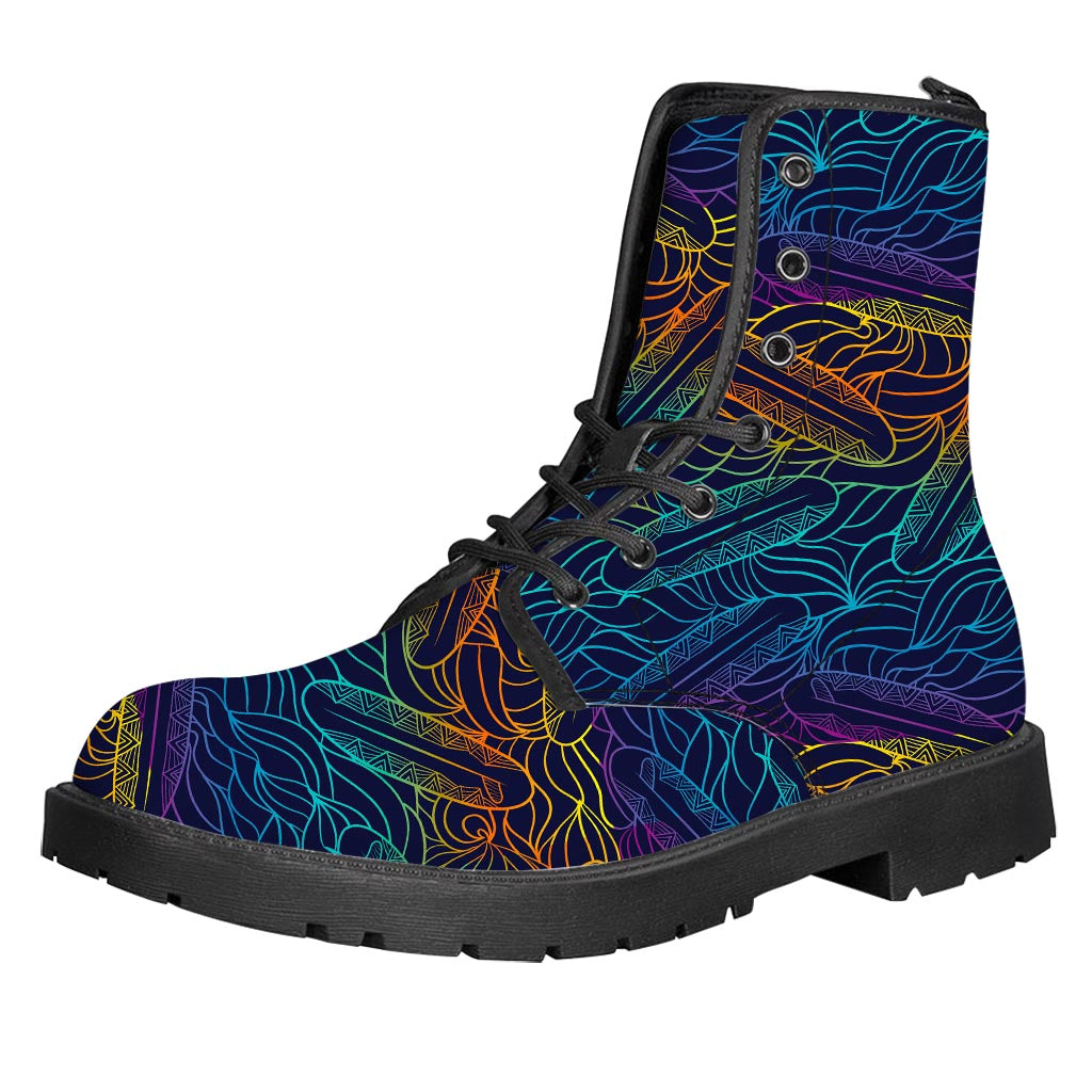 EDM Surfing Wave Pattern Print Leather Boots