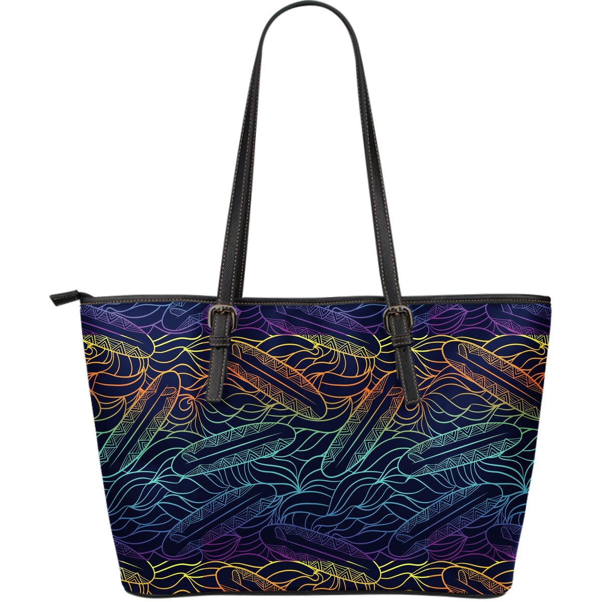 EDM Surfing Wave Pattern Print Leather Tote Bag