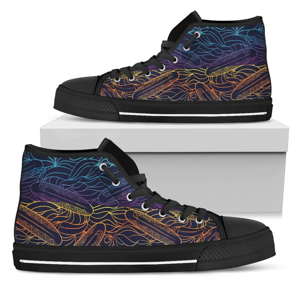 EDM Surfing Wave Pattern Print Men's High Top Shoes