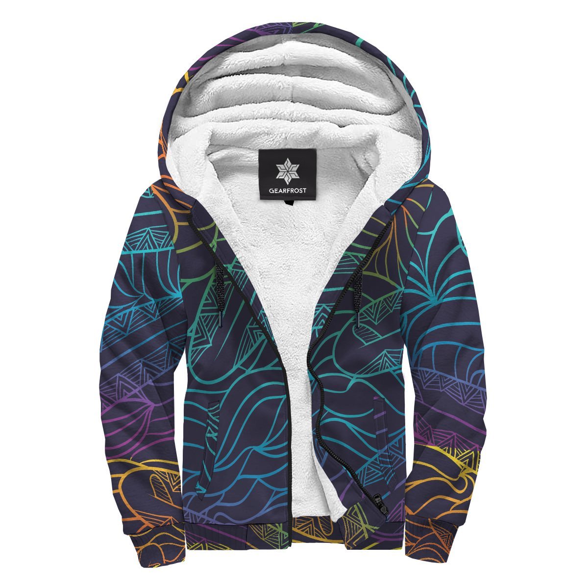 EDM Surfing Wave Pattern Print Sherpa Lined Fleece Hoodie