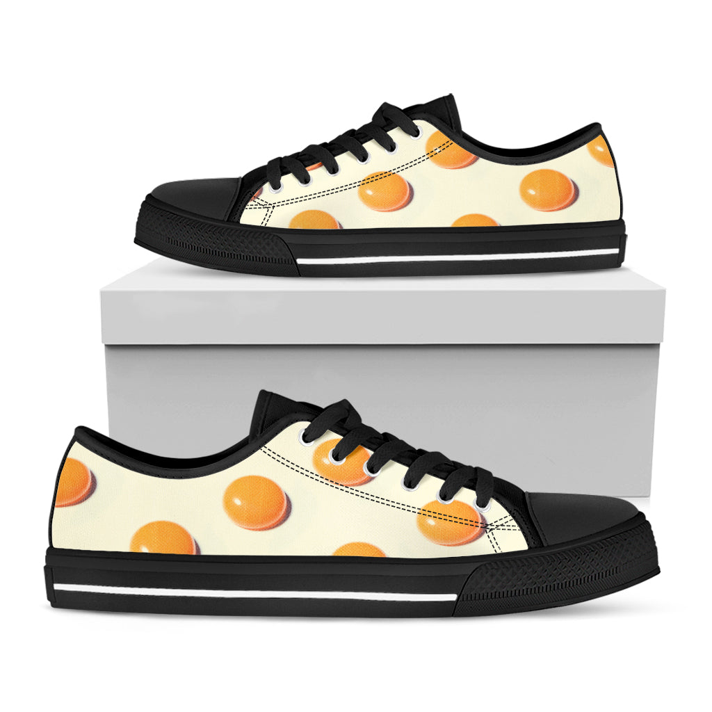 Egg Yolk Pattern Print Black Low Top Shoes