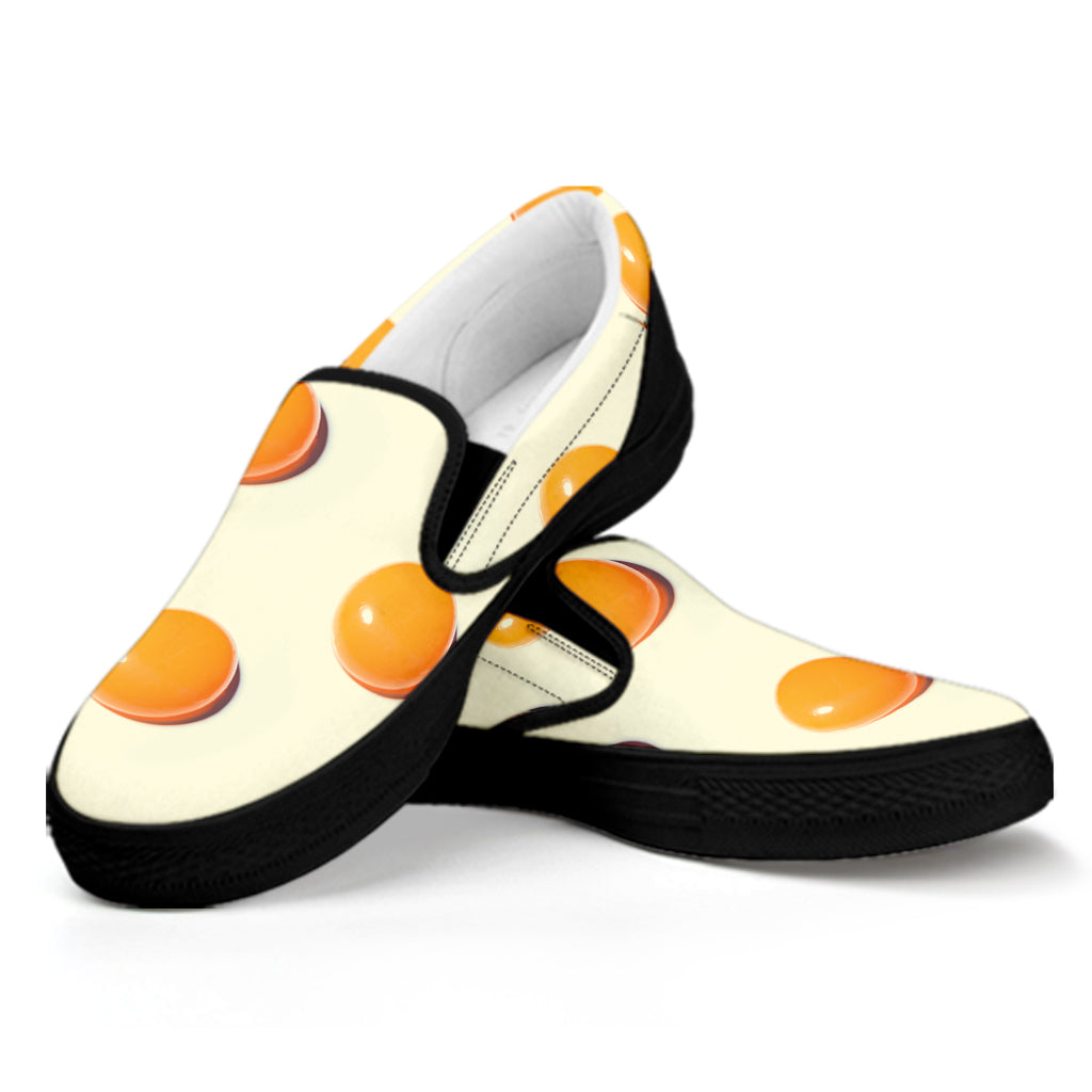 Egg Yolk Pattern Print Black Slip On Shoes