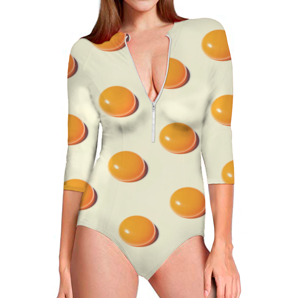 Egg Yolk Pattern Print Long Sleeve One Piece Swimsuit