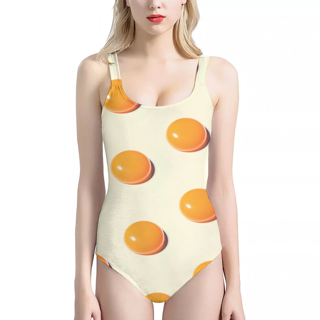 Egg Yolk Pattern Print One Piece Halter Neck Swimsuit