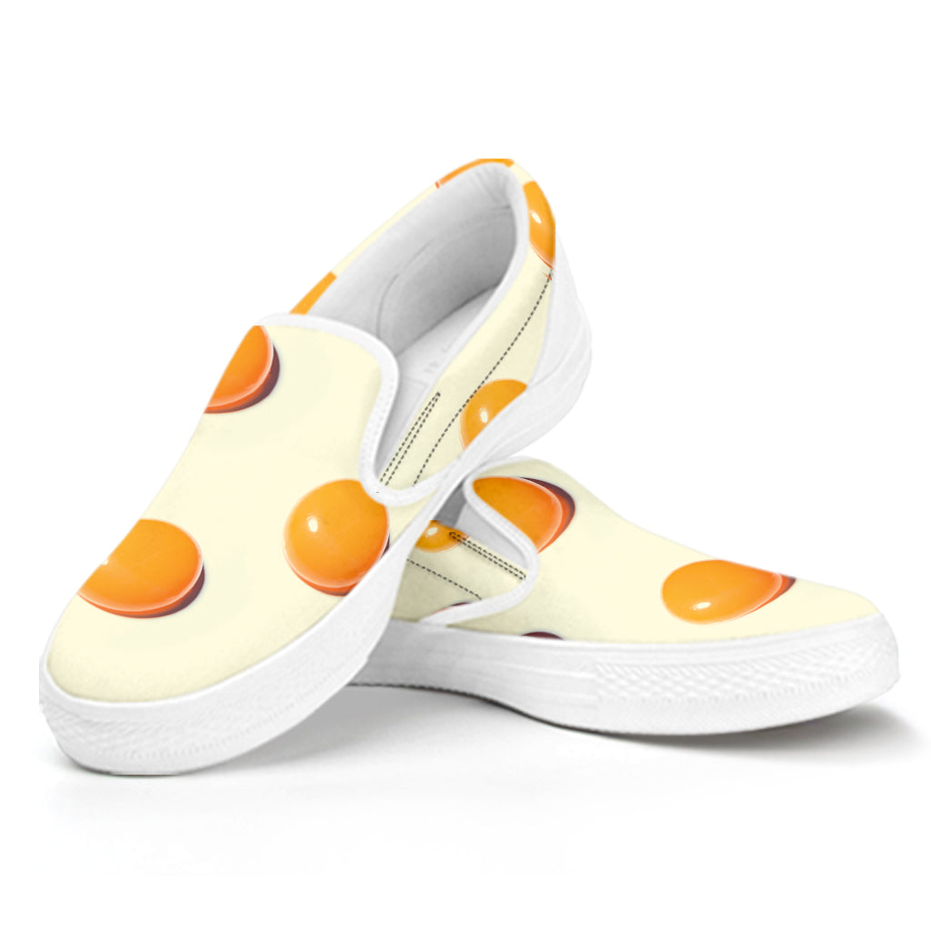 Egg Yolk Pattern Print White Slip On Shoes