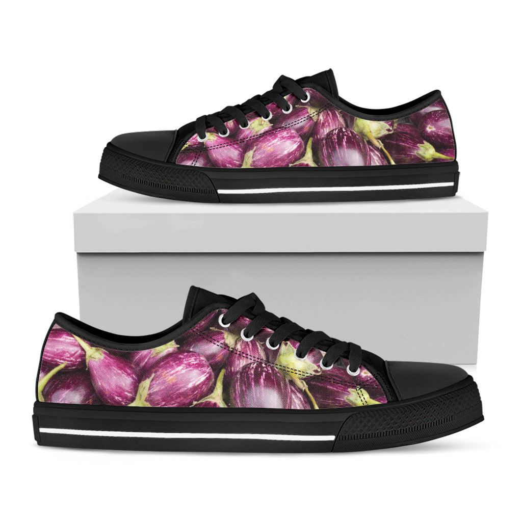 Eggplant Print Black Low Top Shoes