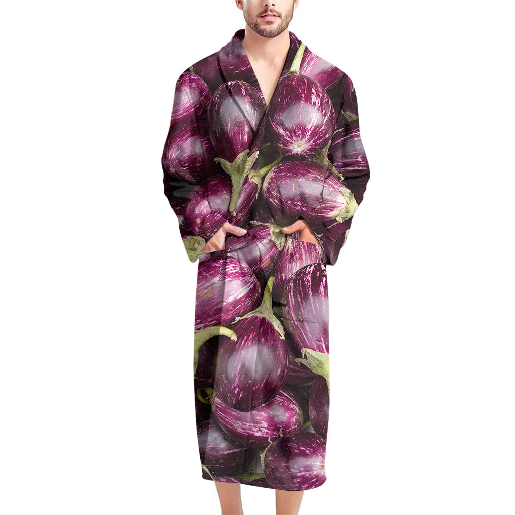 Eggplant Print Men's Bathrobe