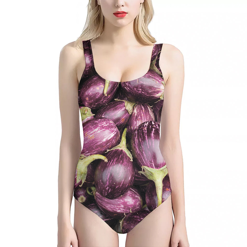 Eggplant Print One Piece Halter Neck Swimsuit