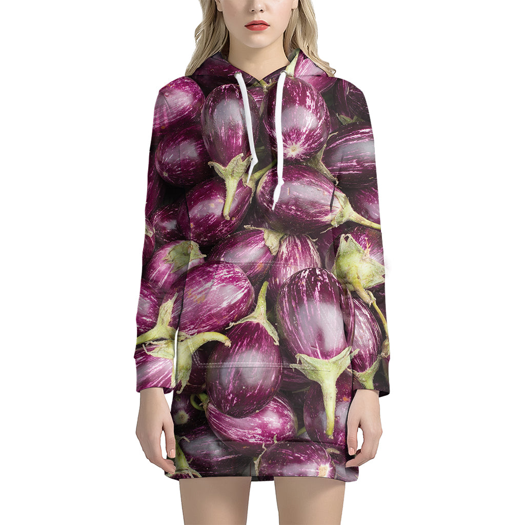 Eggplant Print Women's Pullover Hoodie Dress