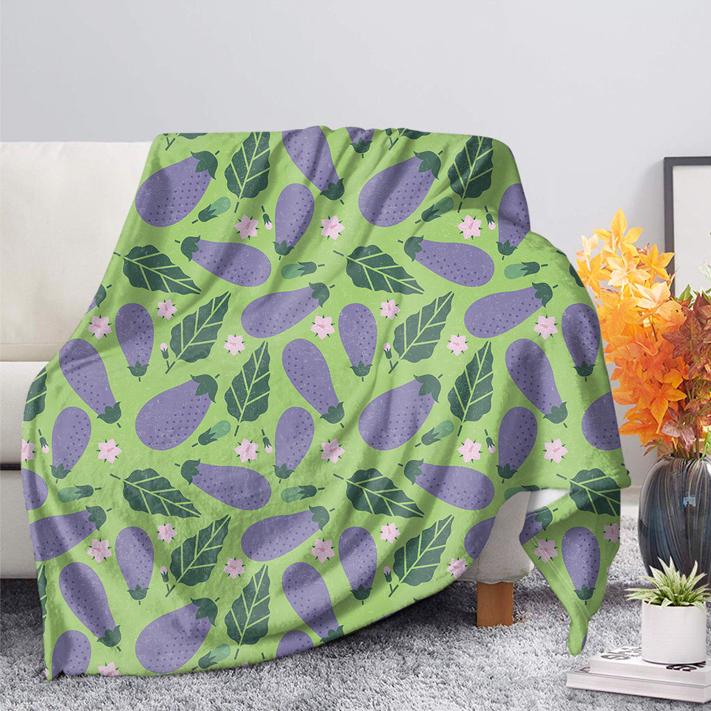 Eggplant With Leaves And Flowers Print Blanket