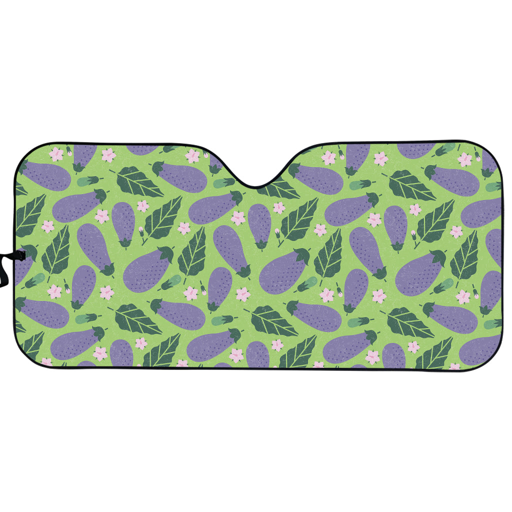 Eggplant With Leaves And Flowers Print Car Sun Shade