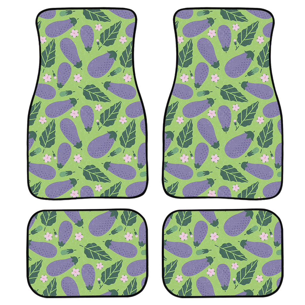 Eggplant With Leaves And Flowers Print Front and Back Car Floor Mats