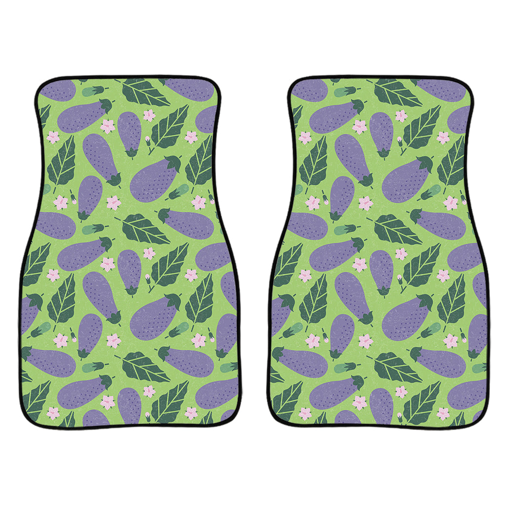 Eggplant With Leaves And Flowers Print Front Car Floor Mats