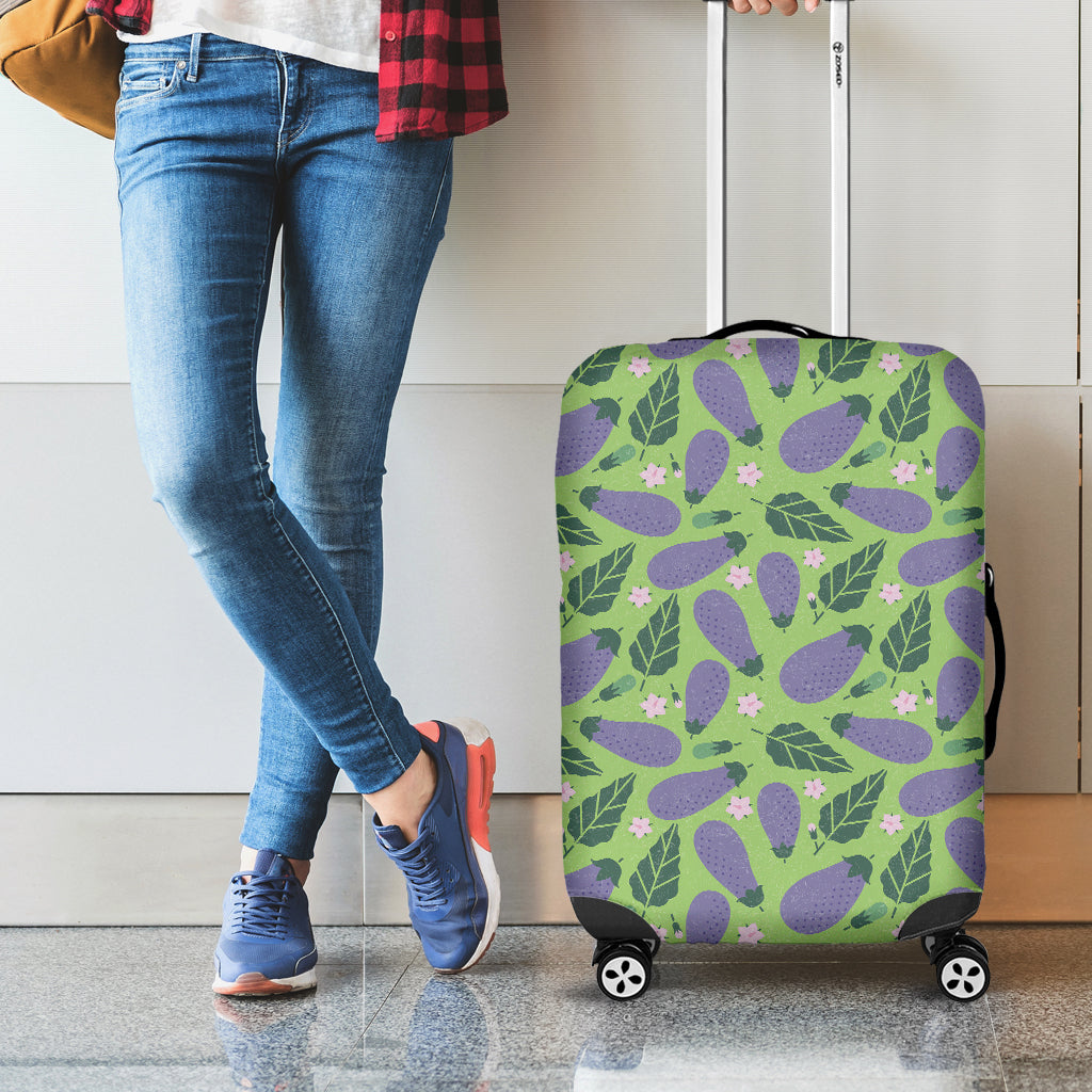 Eggplant With Leaves And Flowers Print Luggage Cover