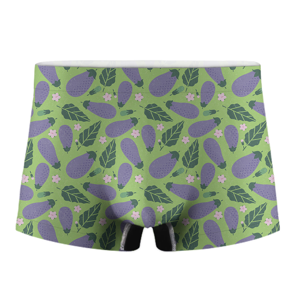 Eggplant With Leaves And Flowers Print Men's Boxer Briefs