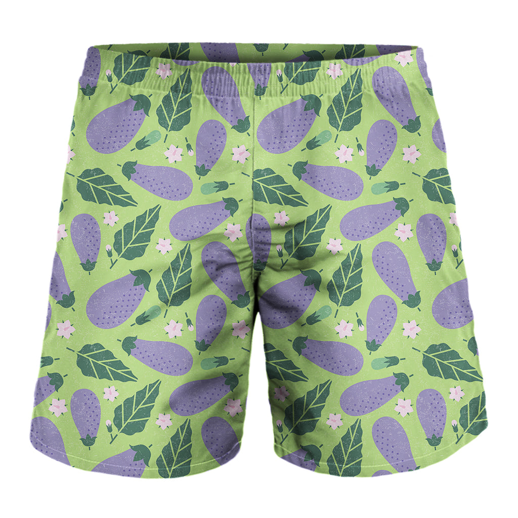 Eggplant With Leaves And Flowers Print Men's Shorts