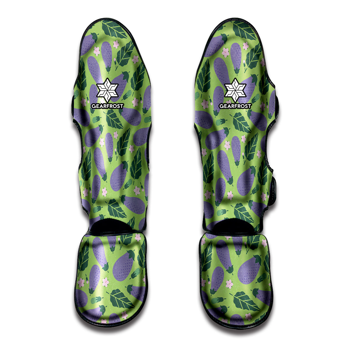 Eggplant With Leaves And Flowers Print Muay Thai Shin Guards