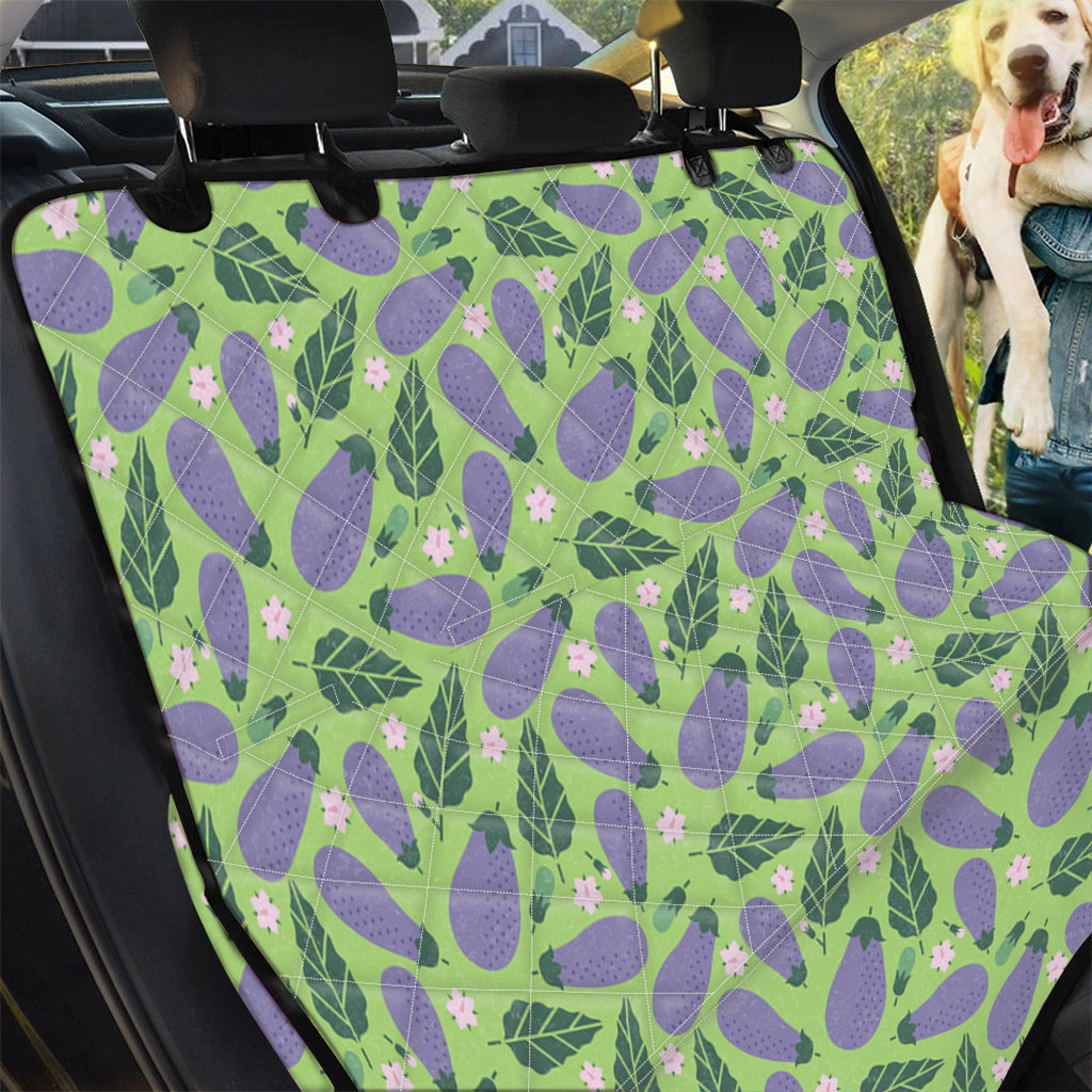 Eggplant With Leaves And Flowers Print Pet Car Back Seat Cover