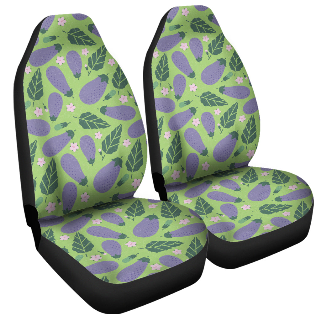 Eggplant With Leaves And Flowers Print Universal Fit Car Seat Covers