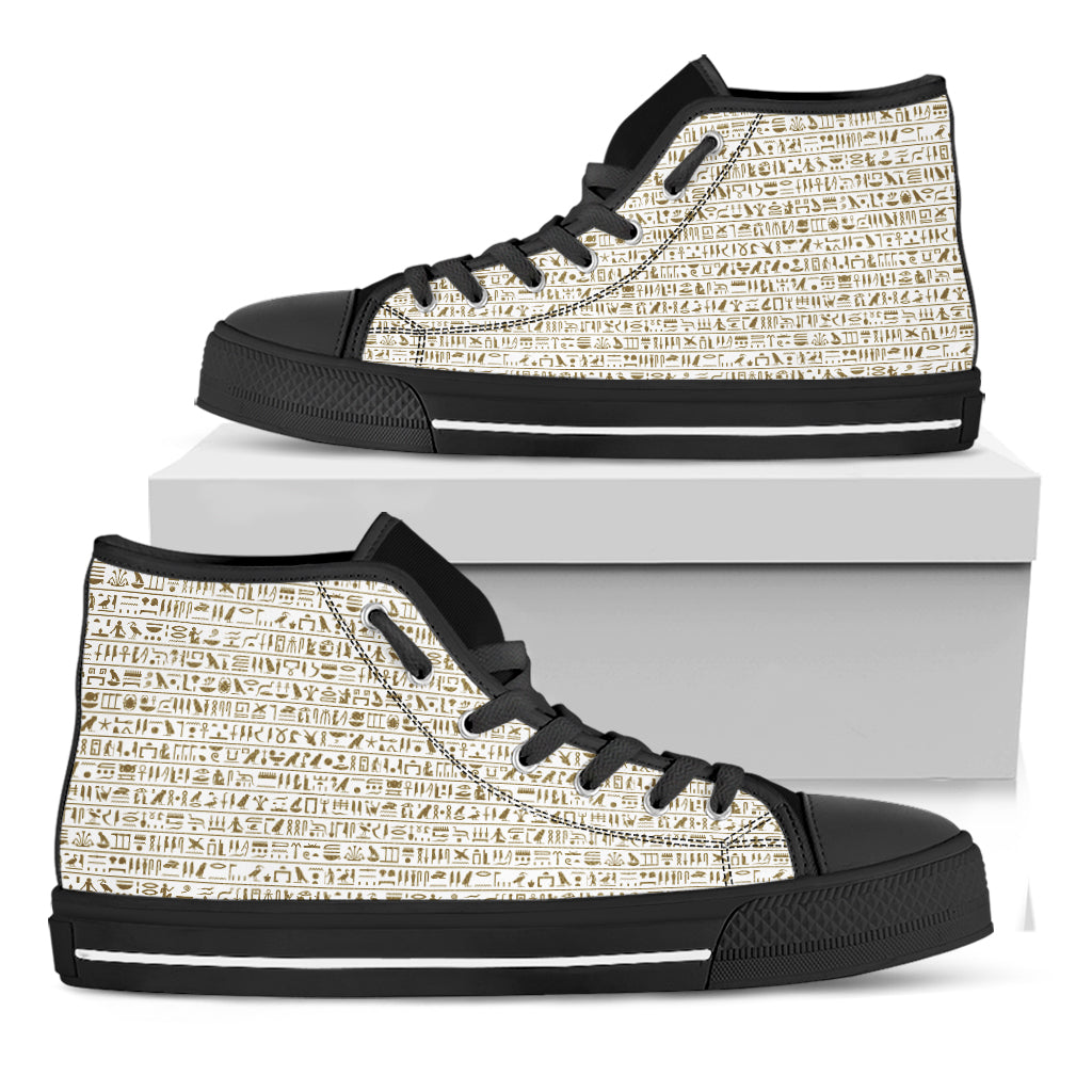 Egypt Hieroglyphs Pattern Print Black High Top Shoes