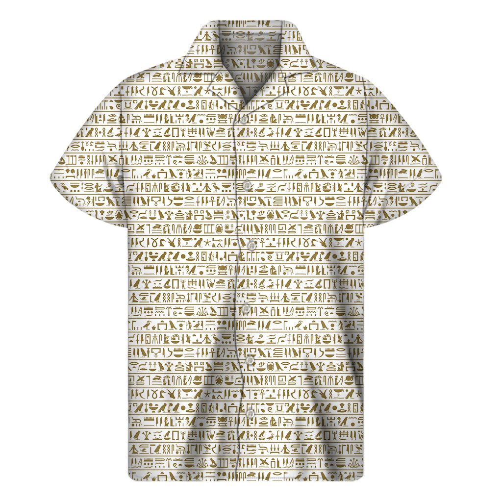 Egypt Hieroglyphs Pattern Print Men's Short Sleeve Shirt