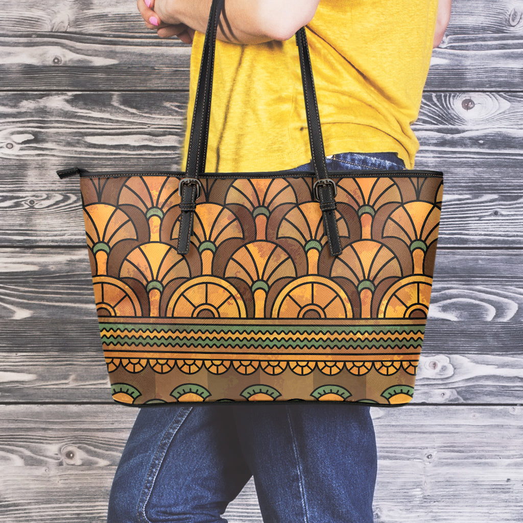 Egyptian Ethnic Pattern Print Leather Tote Bag