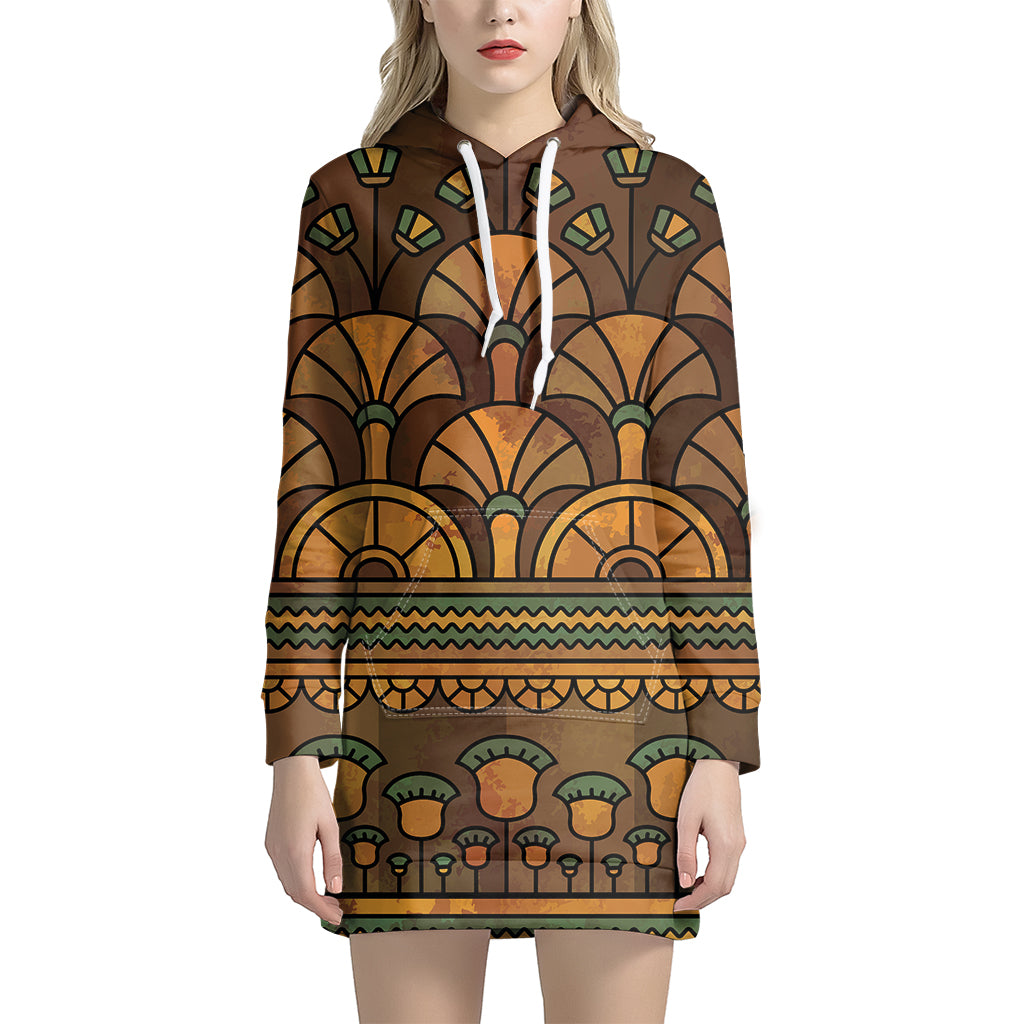 Egyptian Ethnic Pattern Print Women's Pullover Hoodie Dress