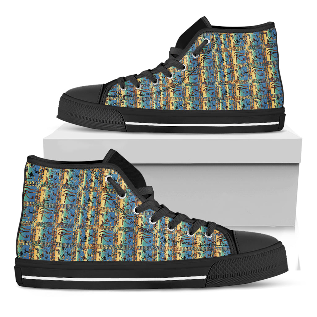 Egyptian Eye Of Horus Pattern Print Black High Top Shoes