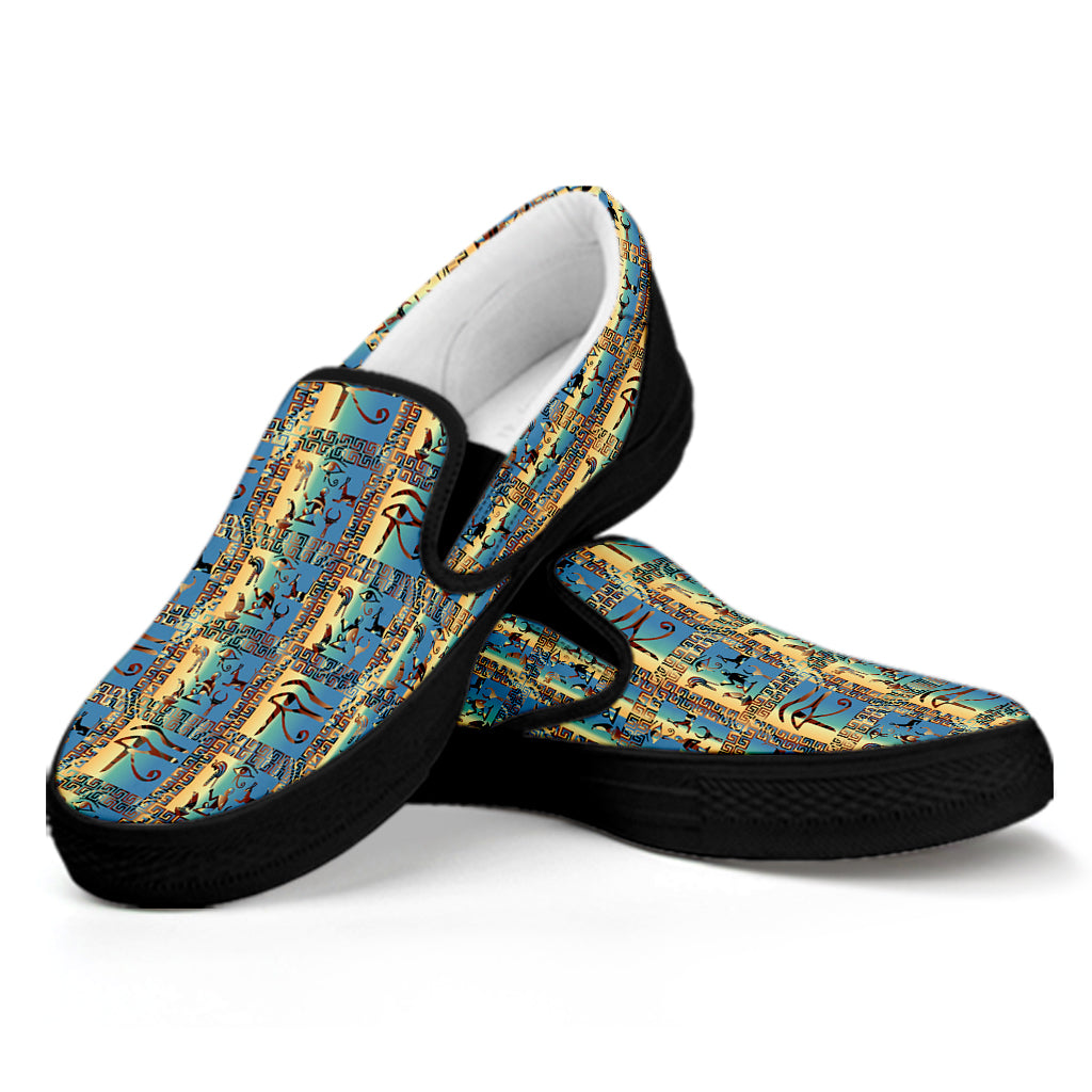 Egyptian Eye Of Horus Pattern Print Black Slip On Shoes