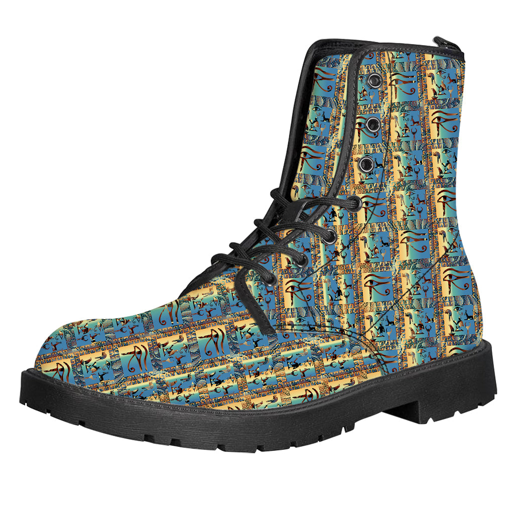 Egyptian Eye Of Horus Pattern Print Leather Boots