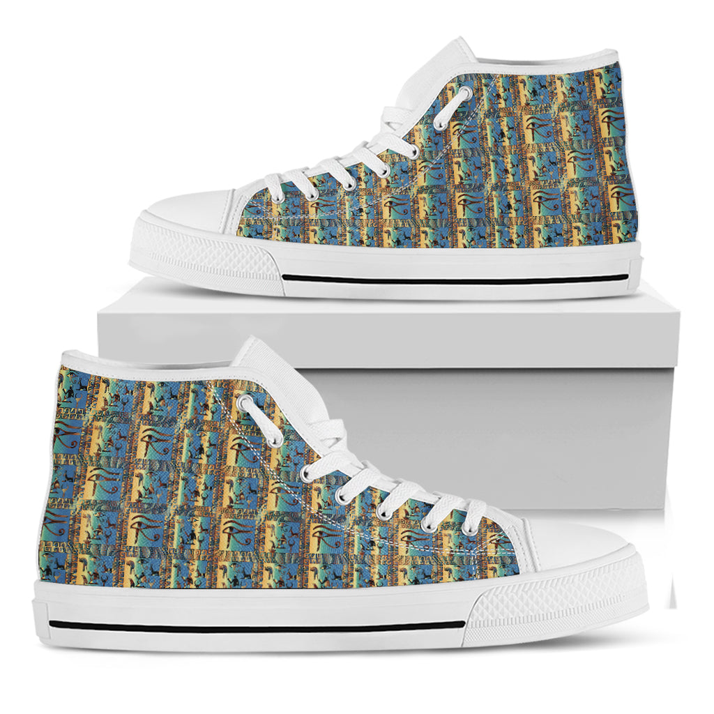 Egyptian Eye Of Horus Pattern Print White High Top Shoes