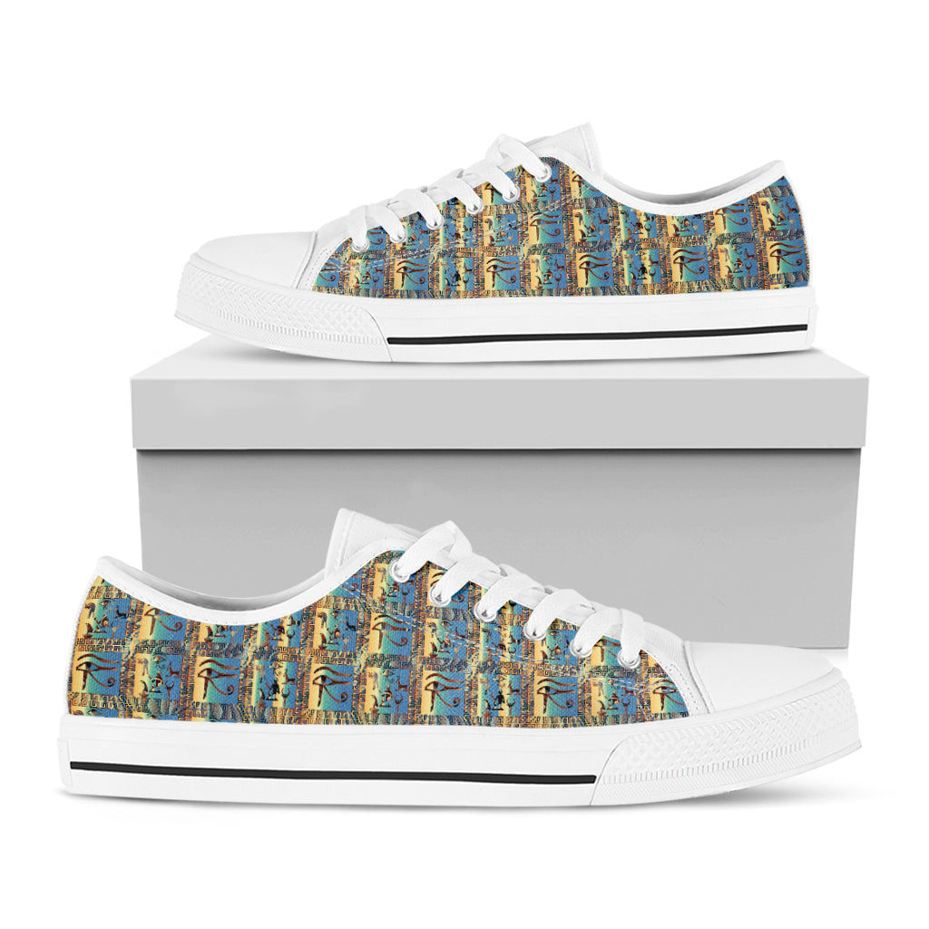 Egyptian Eye Of Horus Pattern Print White Low Top Shoes