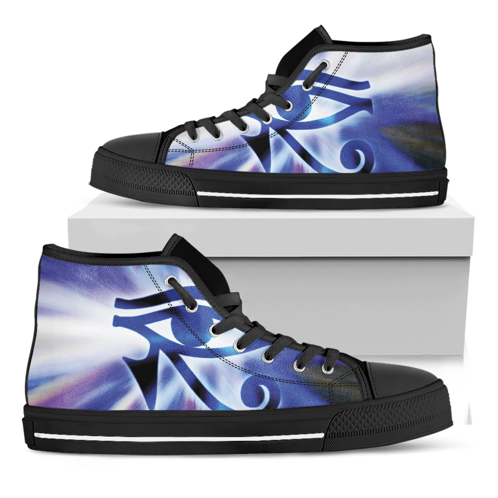 Egyptian Eye Of Horus Print Black High Top Shoes