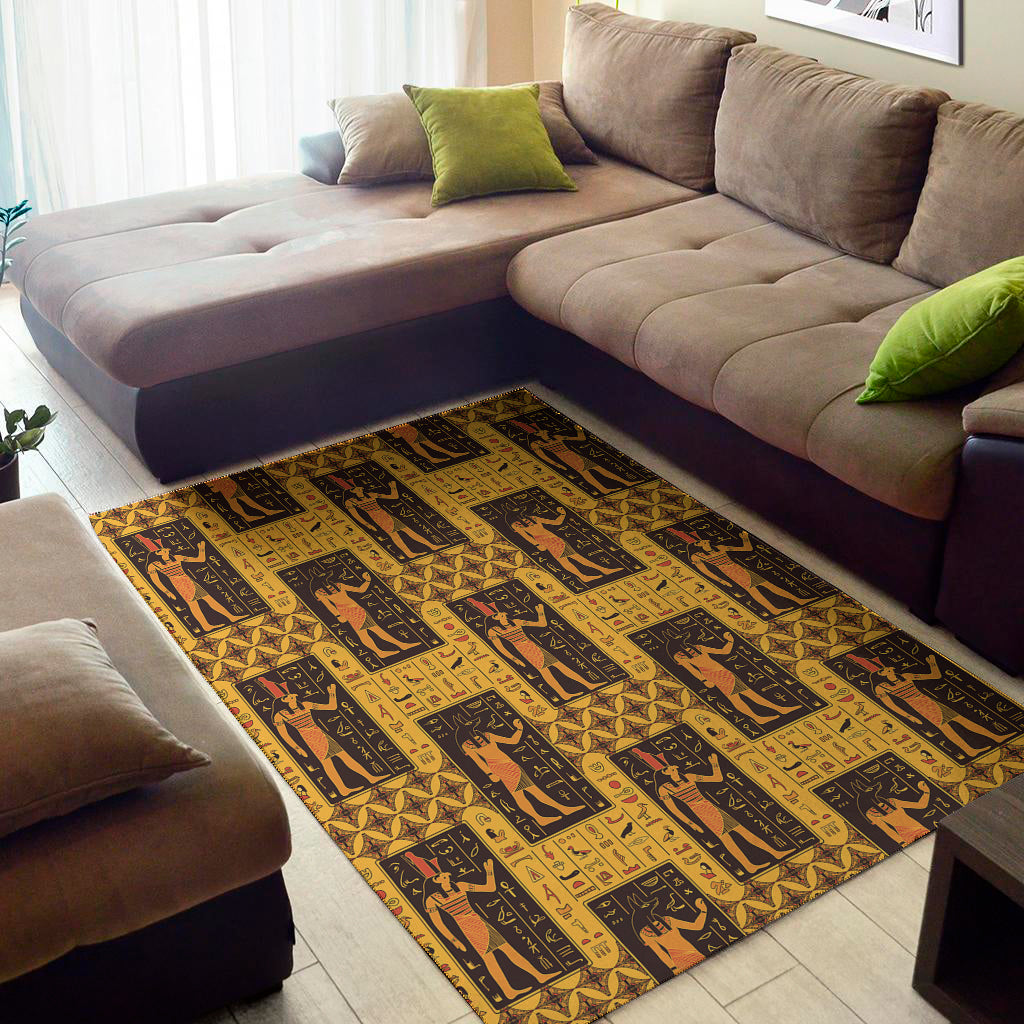 Egyptian Gods And Hieroglyphs Print Area Rug