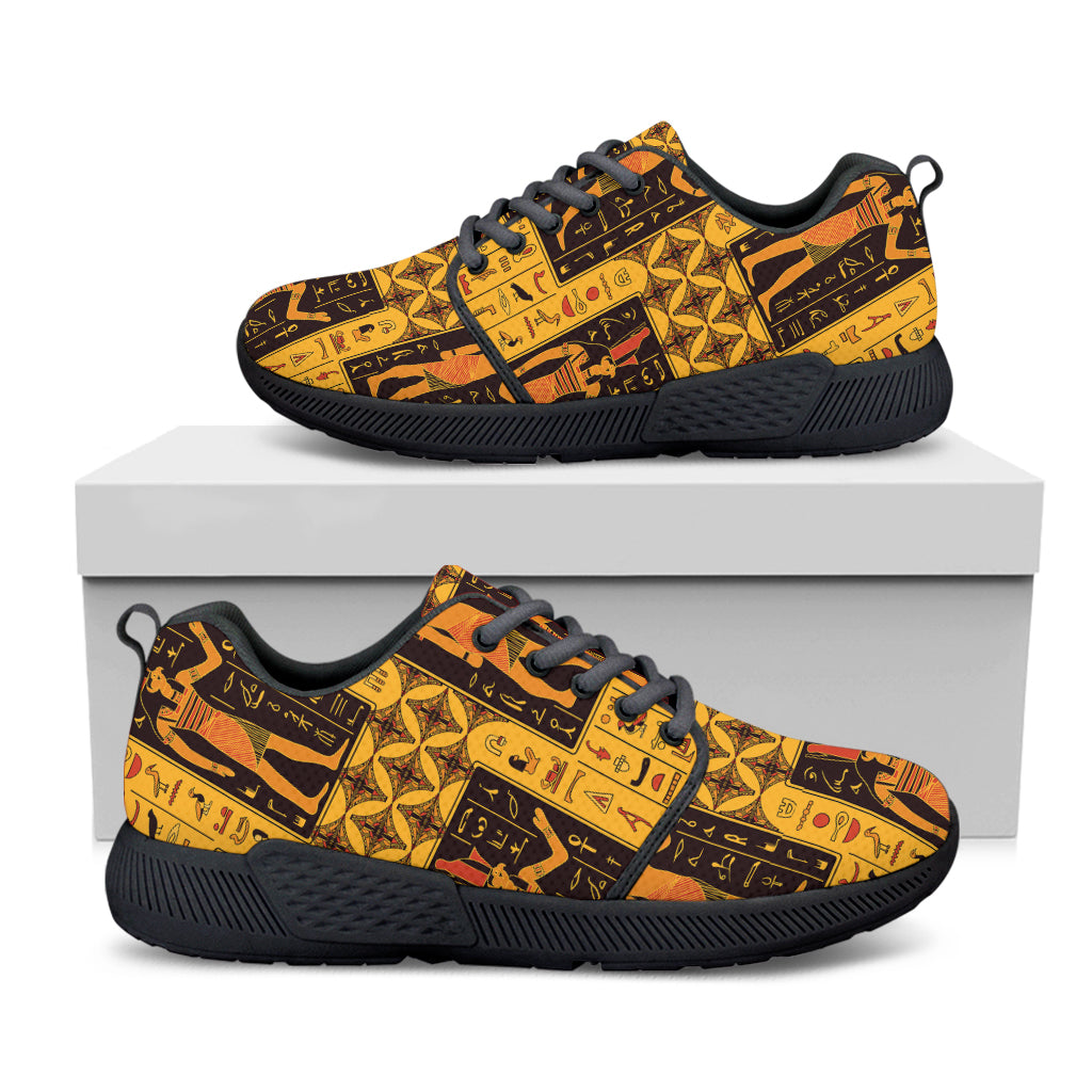 Egyptian Gods And Hieroglyphs Print Black Athletic Shoes