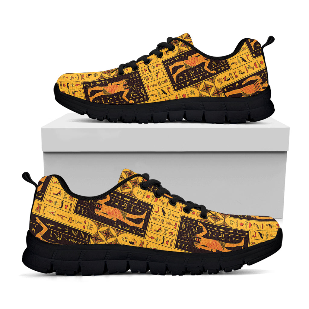 Egyptian Gods And Hieroglyphs Print Black Sneakers