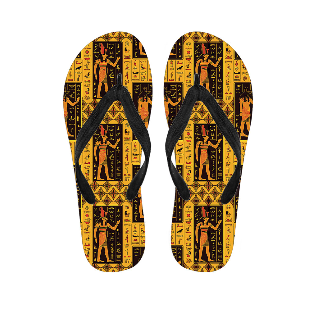 Egyptian Gods And Hieroglyphs Print Flip Flops