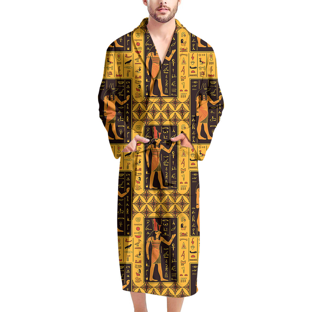 Egyptian Gods And Hieroglyphs Print Men's Bathrobe