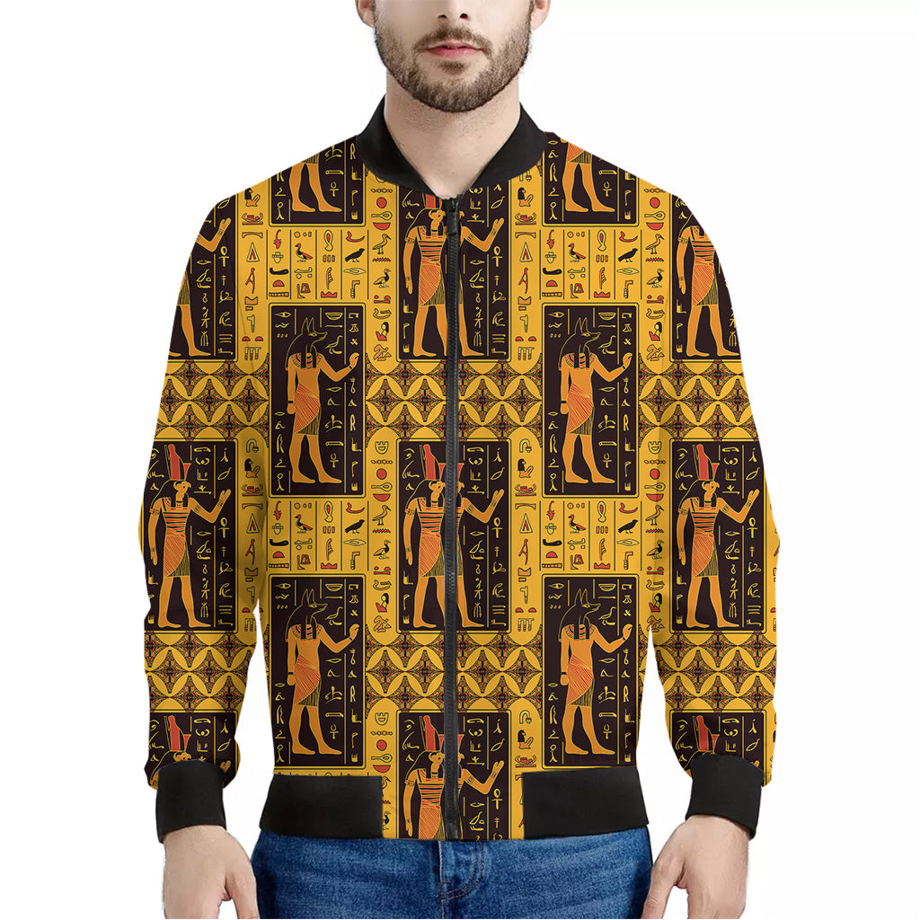 Egyptian Gods And Hieroglyphs Print Men's Bomber Jacket