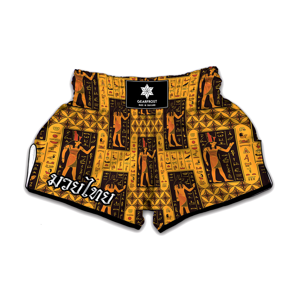 Egyptian Gods And Hieroglyphs Print Muay Thai Boxing Shorts