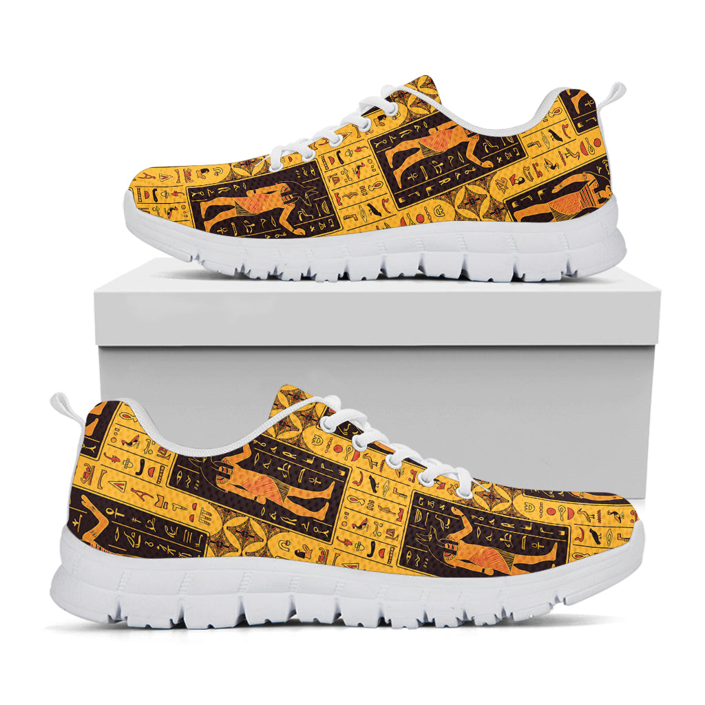 Egyptian Gods And Hieroglyphs Print White Sneakers