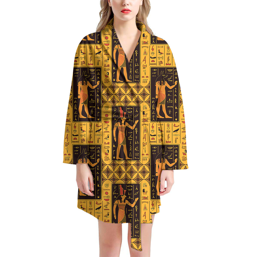 Egyptian Gods And Hieroglyphs Print Women's Bathrobe