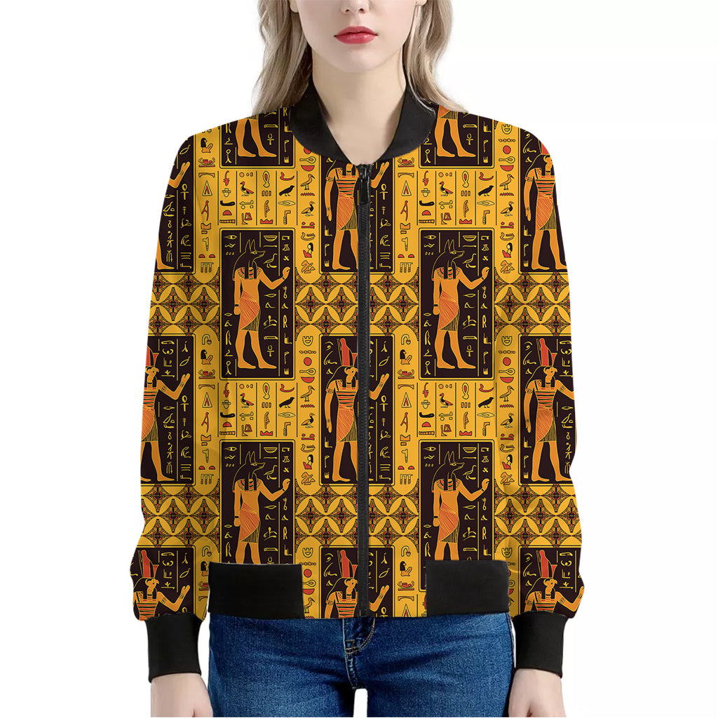 Egyptian Gods And Hieroglyphs Print Women's Bomber Jacket