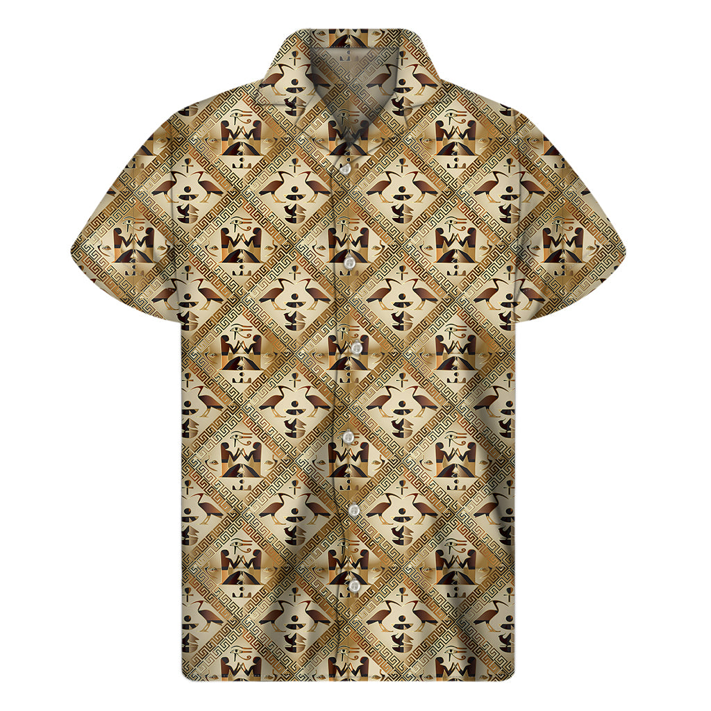 Egyptian Hieroglyphs Pattern Print Men's Short Sleeve Shirt