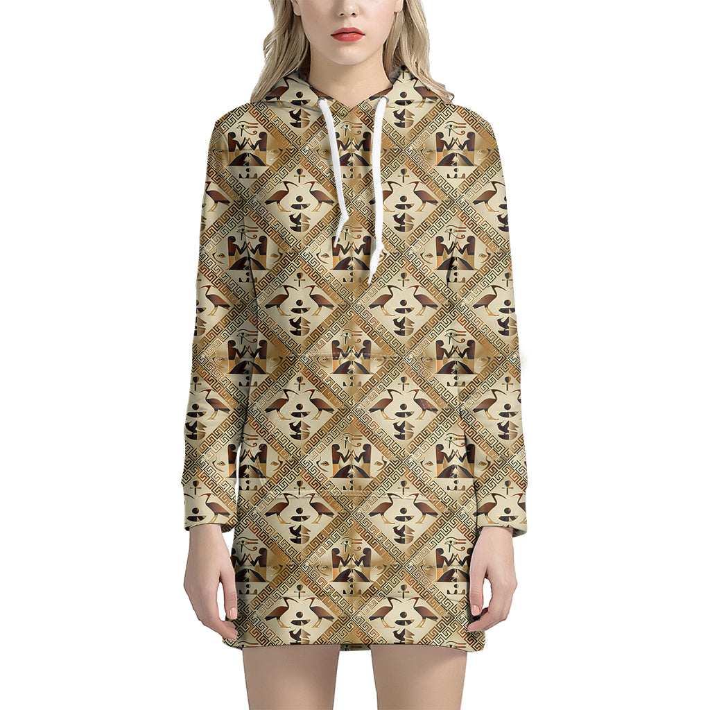 Egyptian Hieroglyphs Pattern Print Women's Pullover Hoodie Dress