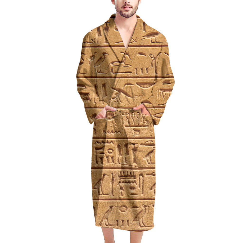 Egyptian Hieroglyphs Print Men's Bathrobe